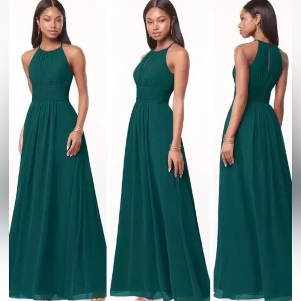 Azazie Women size 6 green Chiffon. Used one time.